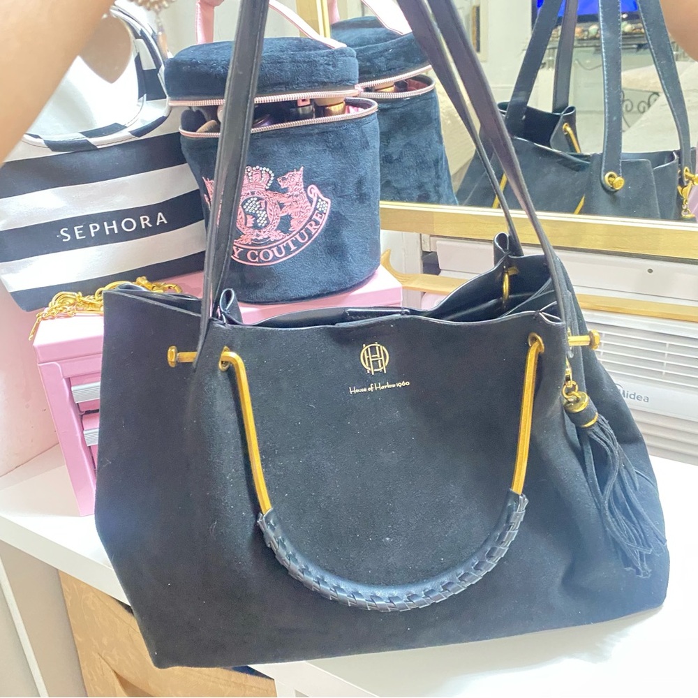 House of Harlow 1960 Black Suede Tote Bag